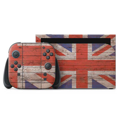 United Kingdom Flag Dark Wood Nintendo Switch 2 (2025) with Joy-Con Skin